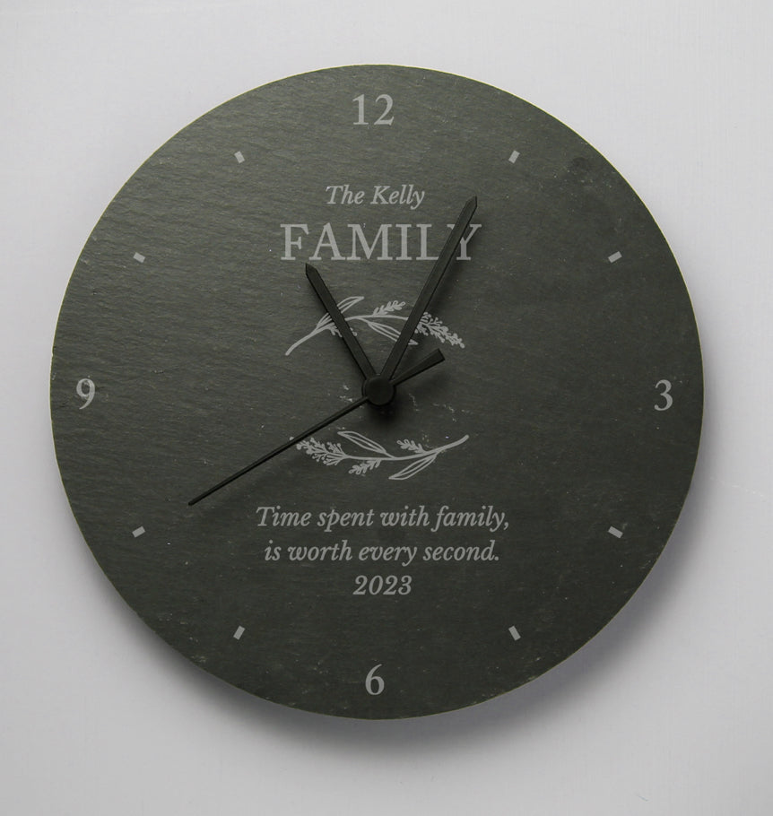 Personalised Free Text Botanical Slate Clock