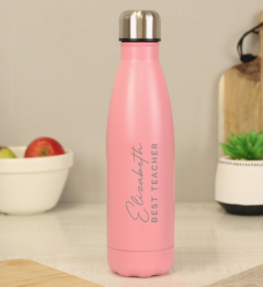 Personalised Two Lines Pink Metal Insulated Drinks Bottle