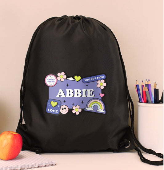 Personalised Good Vibes Black Kit Bag