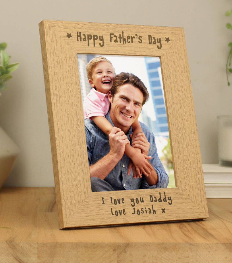 Personalised Happy Father's Day 5x7 Oak Finish Photo Frame