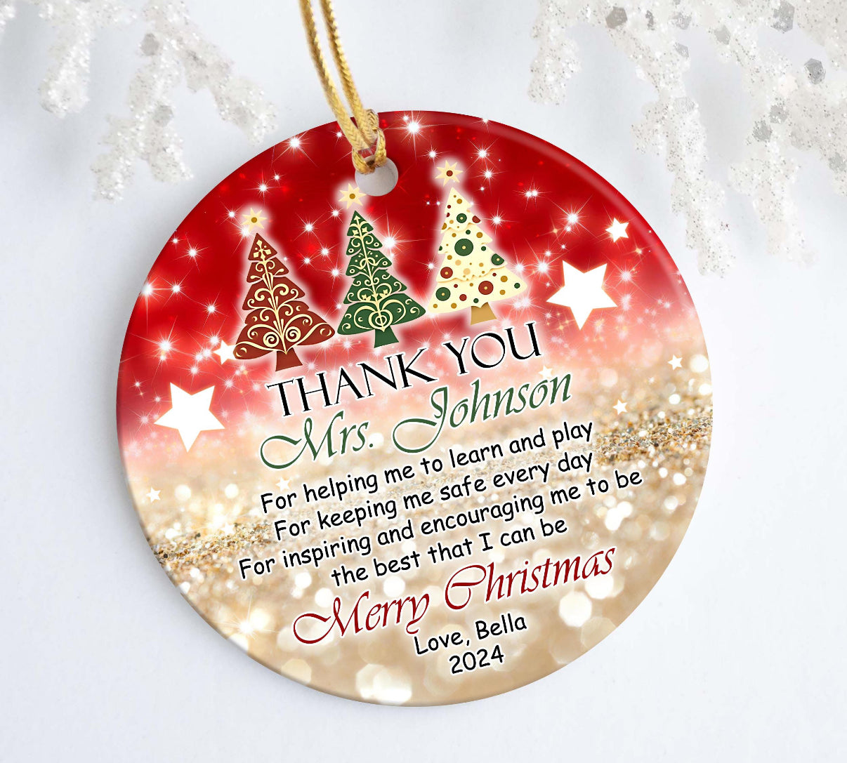 Thank you teacher personalised tree decoration