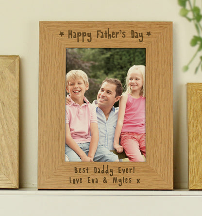 Personalised Happy Father's Day 5x7 Oak Finish Photo Frame