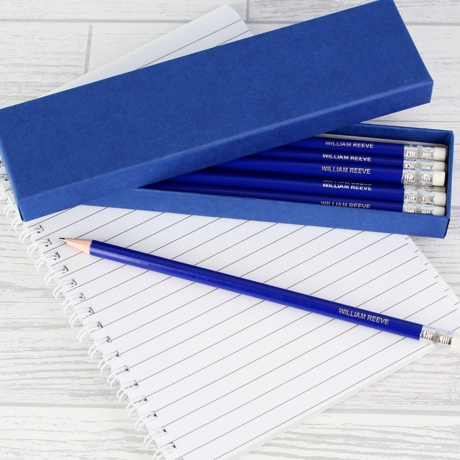 Personalised Box of 12 Blue HB Pencils