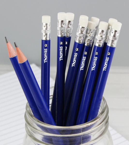 Personalised Football Motif Blue Pencils