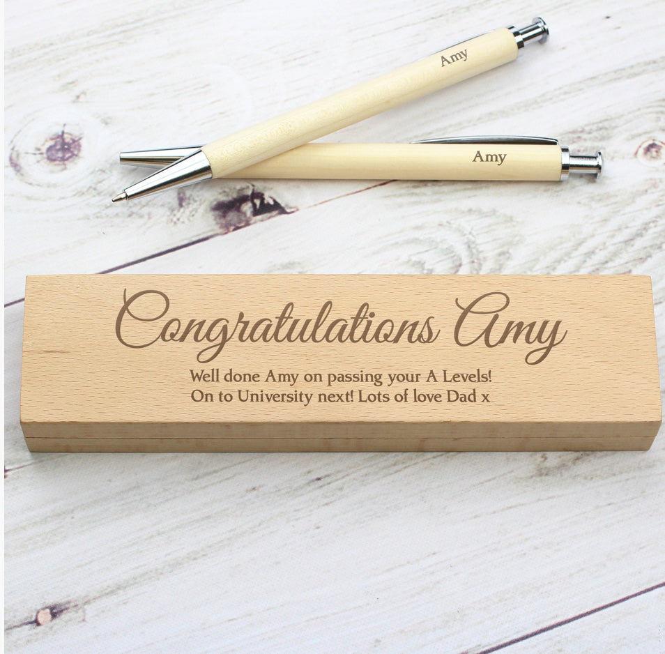 Personalised Any Message Wooden Pen & Pencil Box Set