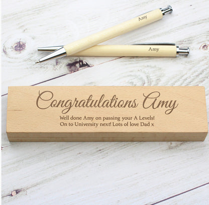 Personalised Any Message Wooden Pen & Pencil Box Set