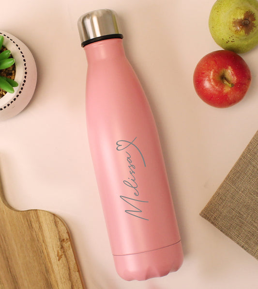 Personalised Heart Pink Metal Insulated Drinks Bottle