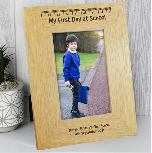 Personalised Oak Finish 6x4 My First Day At School Photo Frame