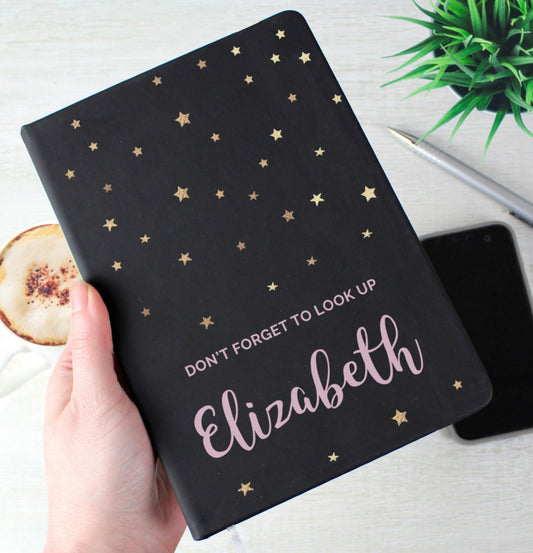 Personalised Starry Black Hardback Notebook