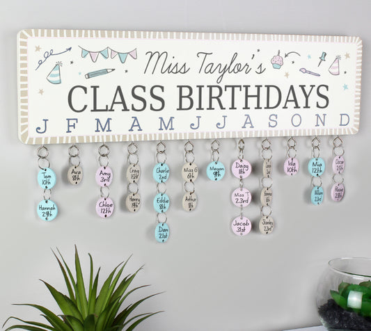 Personalised Classroom Office Birthday Planner Plaque with Customisable Discs