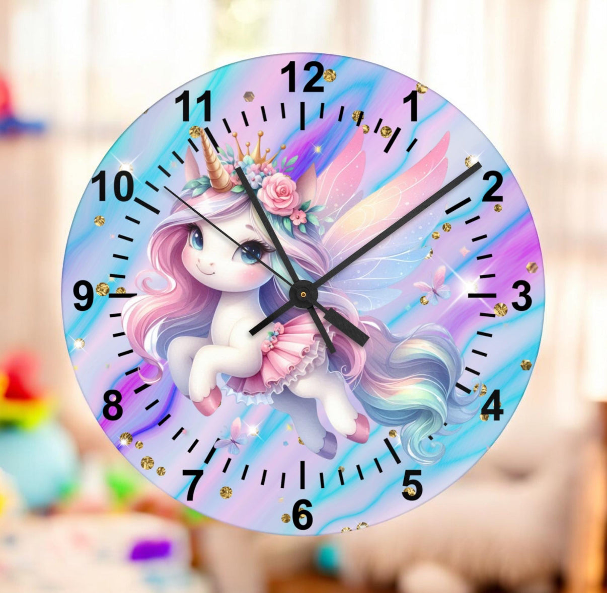 Colourful Unicorn Glass Clock