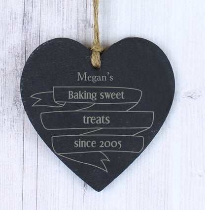 Personalised Garden Bloom Slate Heart Decoration