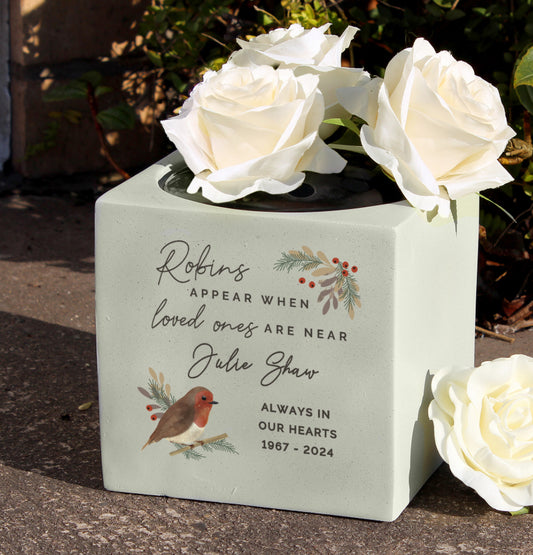 Personalised Robins Appear Memorial Vase