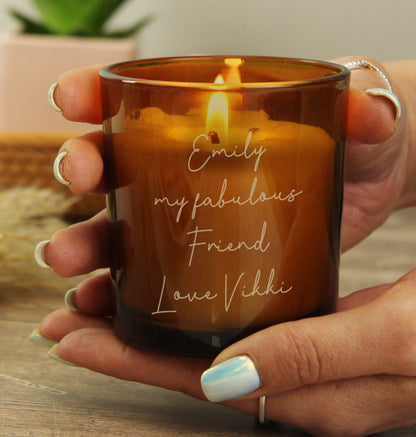 Personalised Engraved Message Amber Glass Candle