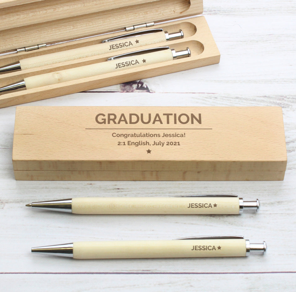 Personalised Classic Wooden Pen & Pencil Box Set