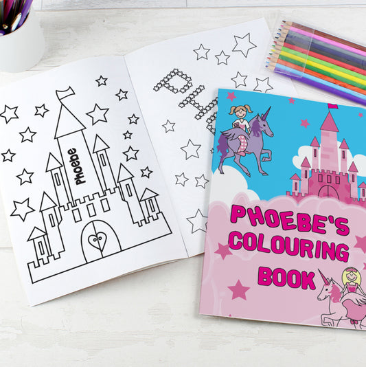 Personalised Princess & Unicorn Colouring Book with Pencil Crayons