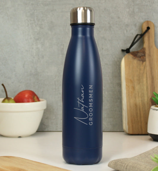 Personalised Two Lines Navy Metal Insulated Drinks Bottle