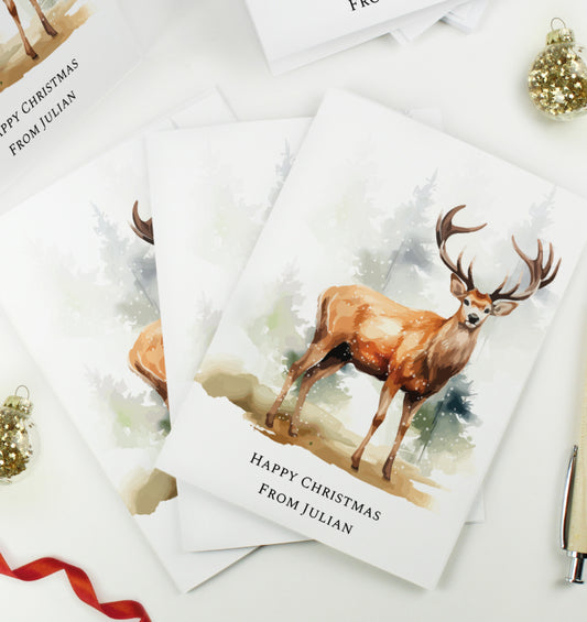 Personalised Pack of 10 Christmas Cards - Stag