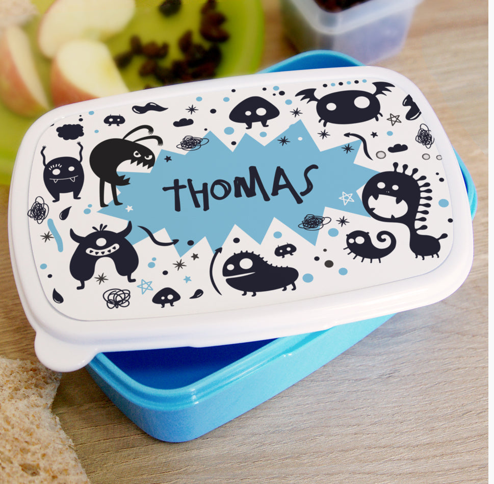 Personalised Monsters Name Only Blue Lunch Box