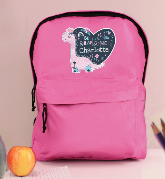 Personalised Dinosaur Pink Backpack