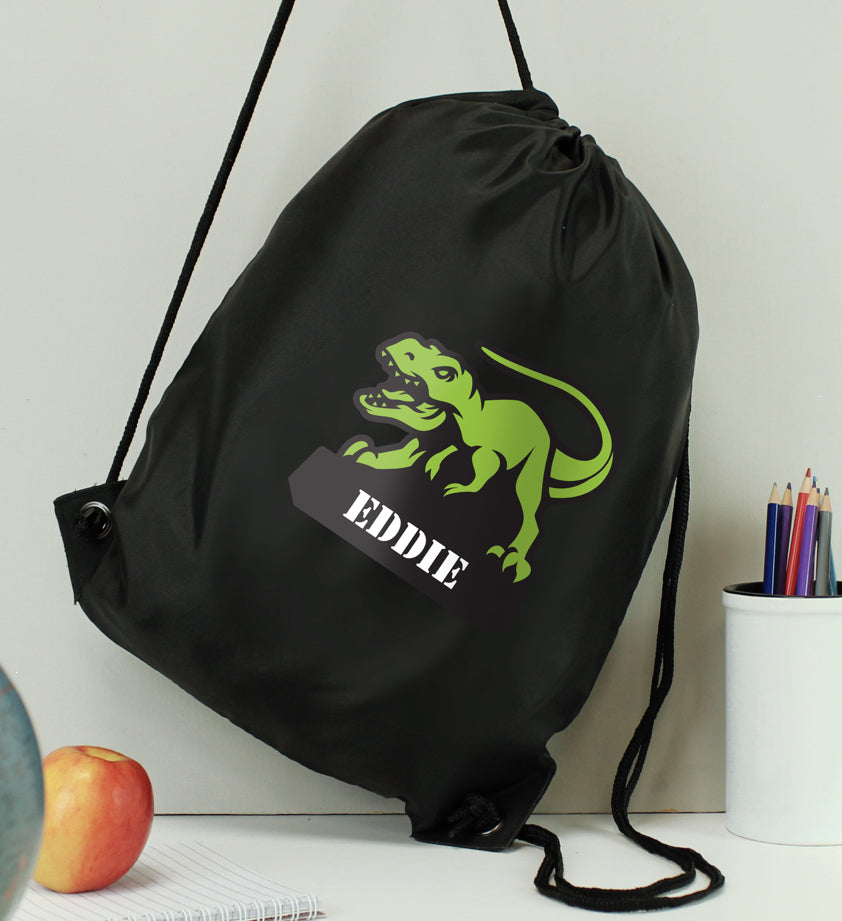 Personalised Dinosaur Black Kit Bag