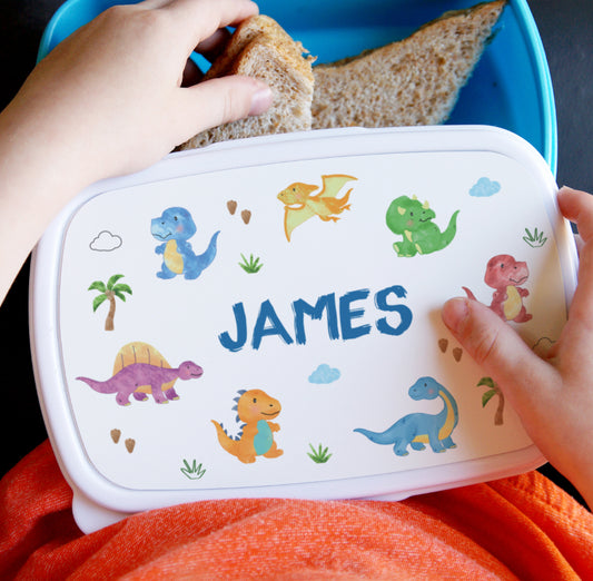 Personalised Dinosaur Name Only Blue Lunch Box