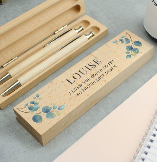 Personalised Botanical Wooden Pen and Pencil Set