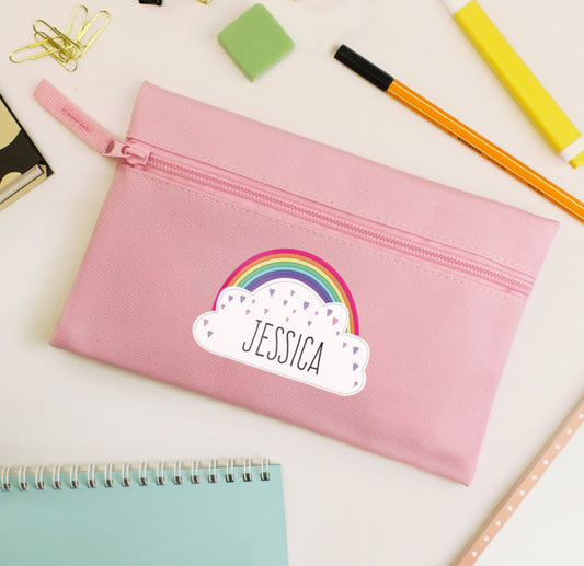 Personalised Rainbow Pink Pencil Case