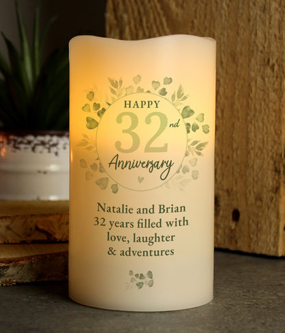 Personalised Botanical Anniversary LED Candle