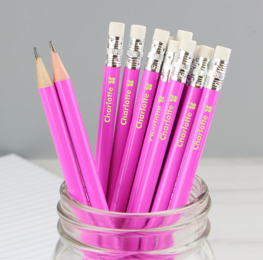 Personalised Butterfly Motif Pink Pencils