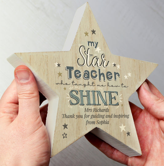 Personalised My Star Teacher Rustic Wooden Star Decoration