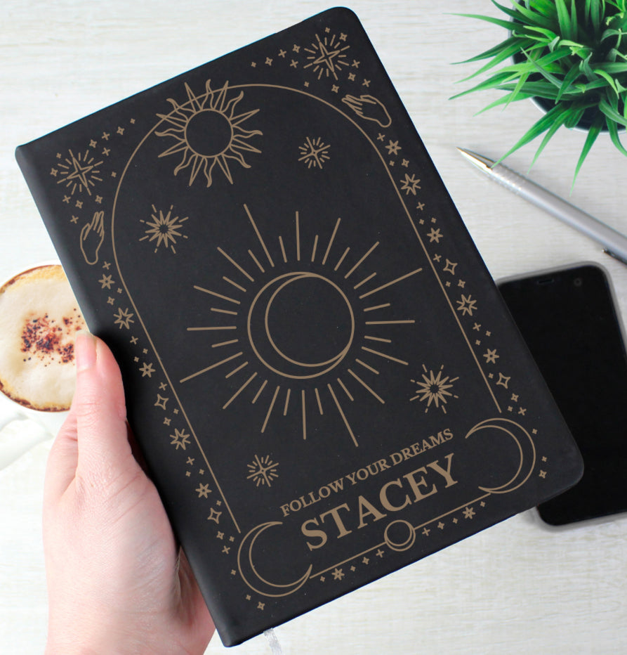 Personalised Celestial Black Hardback Notebook