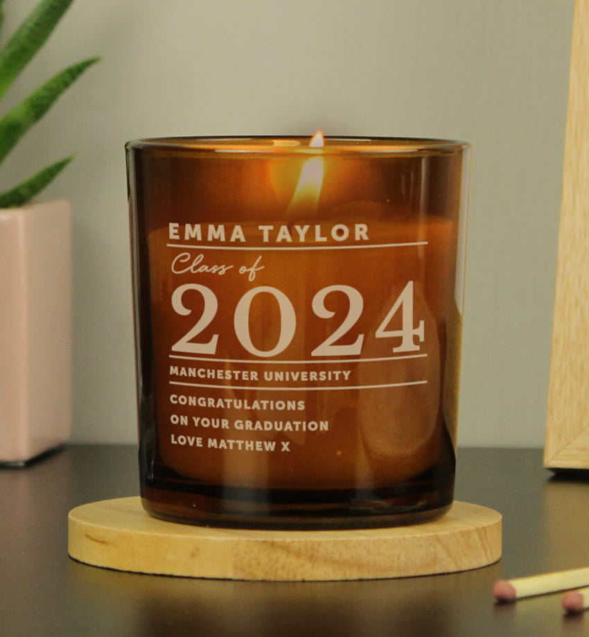 Personalised Graduation Amber Glass Candle