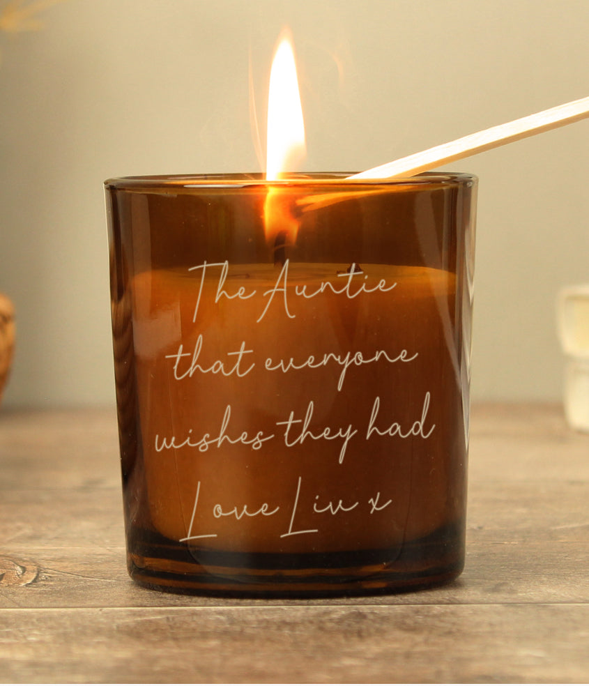 Personalised Engraved Message Amber Glass Candle