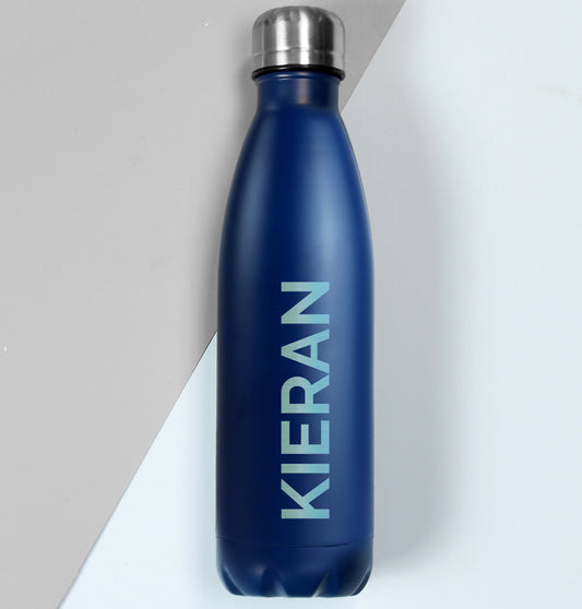 Personalised Bold Name Blue Metal Insulated Drinks Bottle