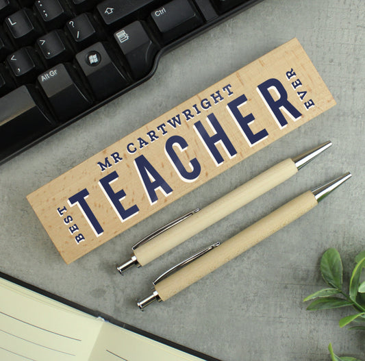 Personalised Best Teacher Wooden Pen and Pencil Set