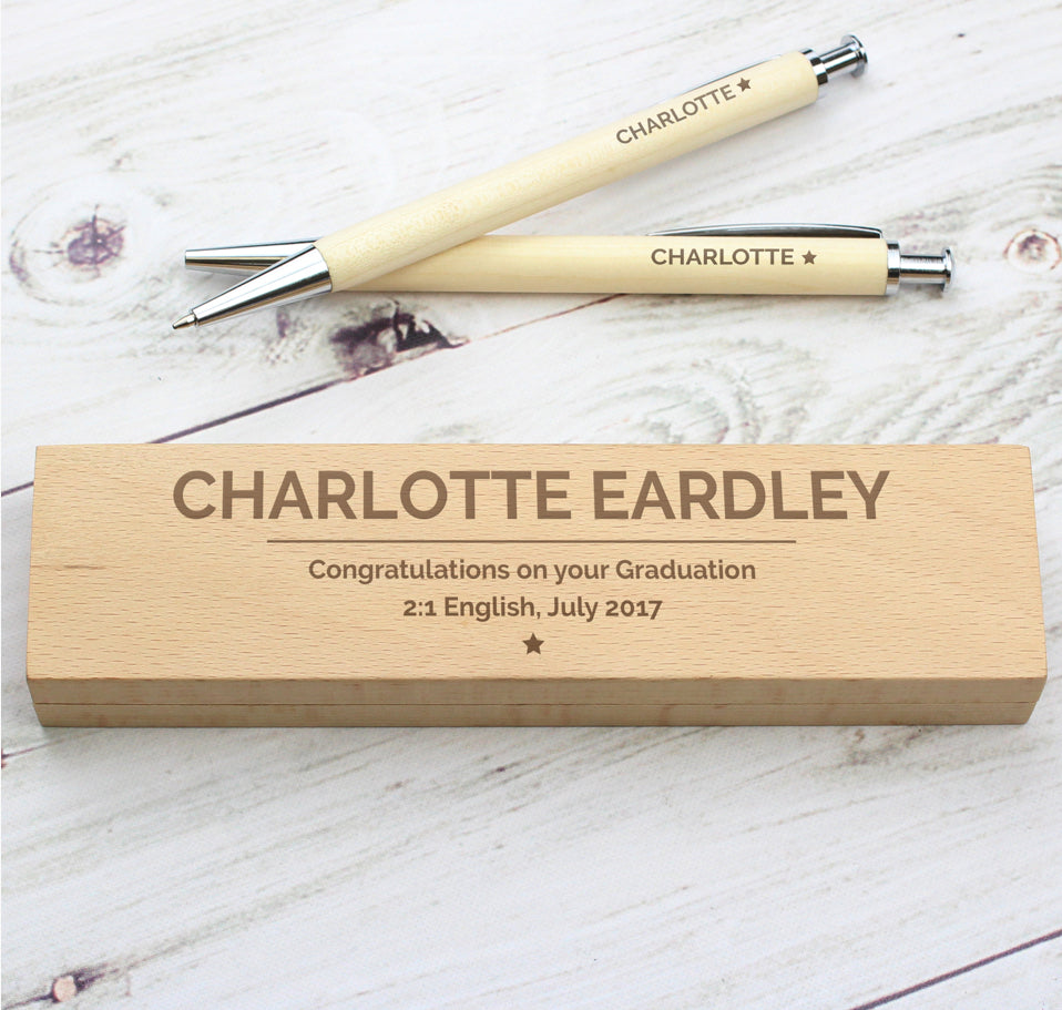 Personalised Classic Wooden Pen & Pencil Box Set