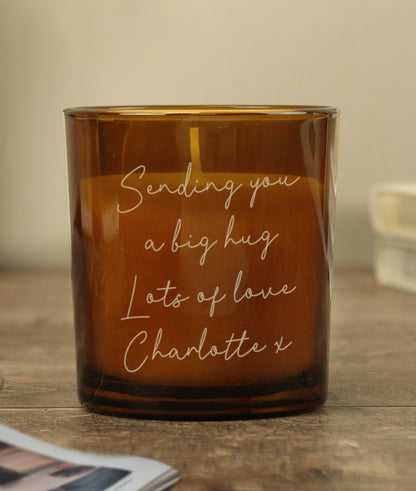 Personalised Engraved Message Amber Glass Candle