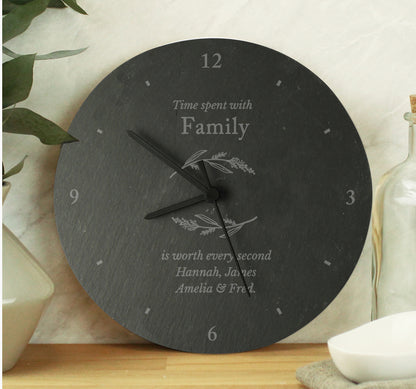 Personalised Free Text Botanical Slate Clock