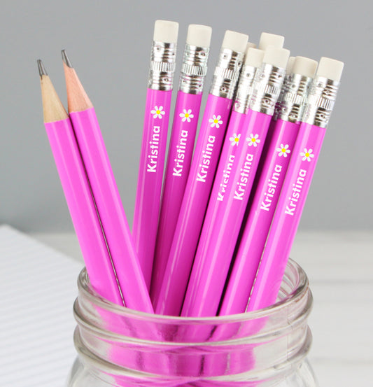 Personalised Flower Motif Pink Pencils