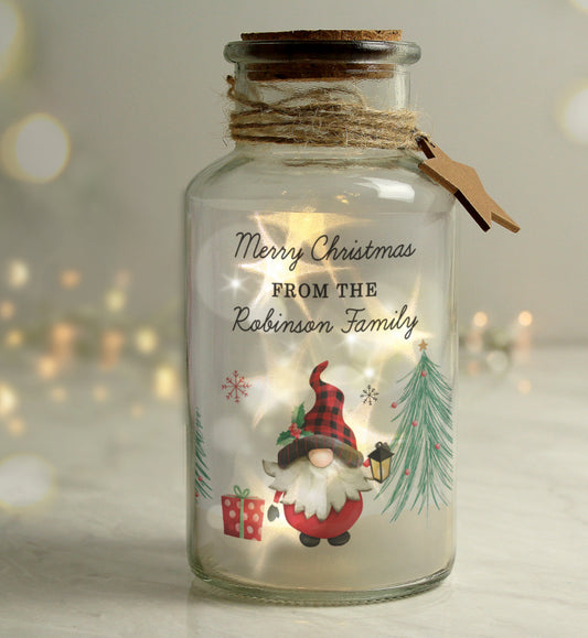 Personalised Gonk Christmas Scene LED Glass Jar