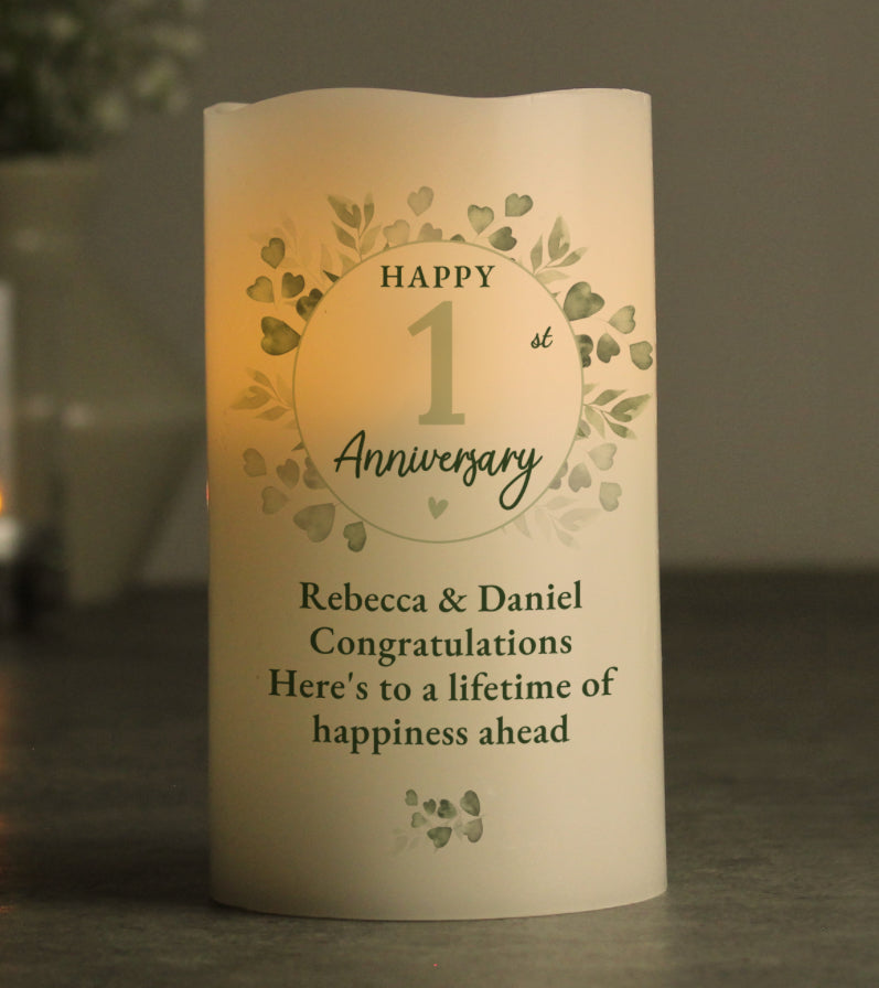 Personalised Botanical Anniversary LED Candle