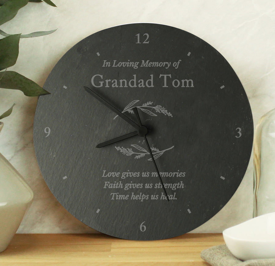 Personalised Free Text Botanical Slate Clock