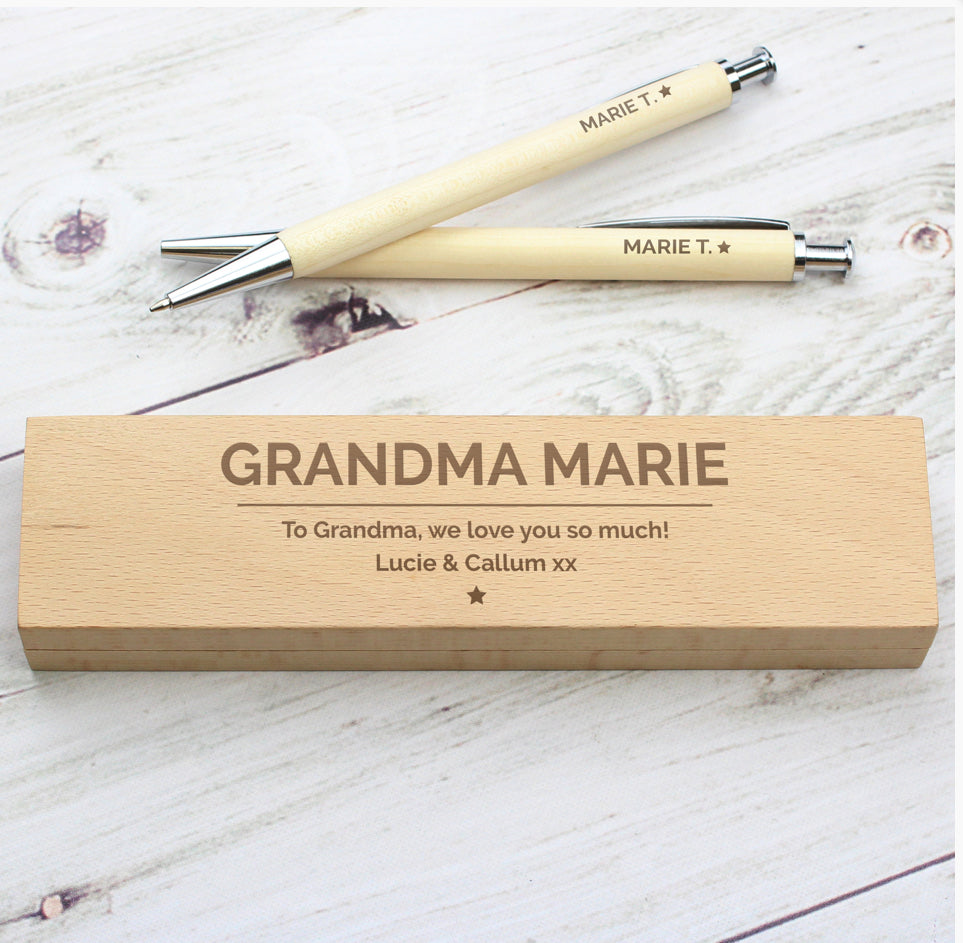 Personalised Classic Wooden Pen & Pencil Box Set