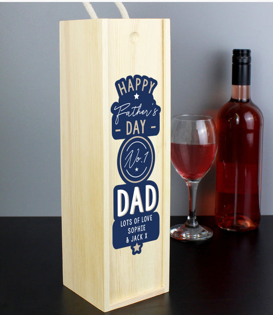 Personalised Happy Father's Day No. 1 Dad Wooden Wine Bottle Box