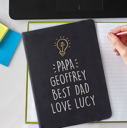 Personalised Light Bulb Black Hardback Notebook