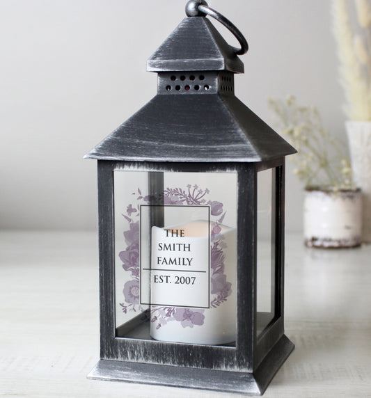 Personalised Soft Watercolour Rustic Black Lantern