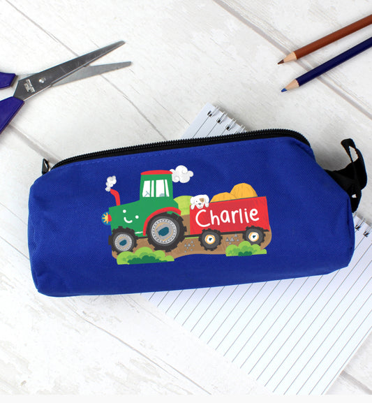 Personalised Tractor Blue Pencil Case