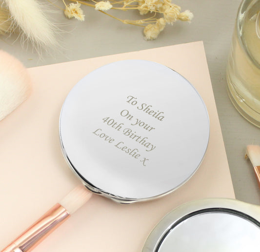 Personalised Silver Round Compact Mirror