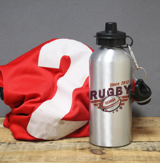 Personalised Rugby Silver Drinks Bottle